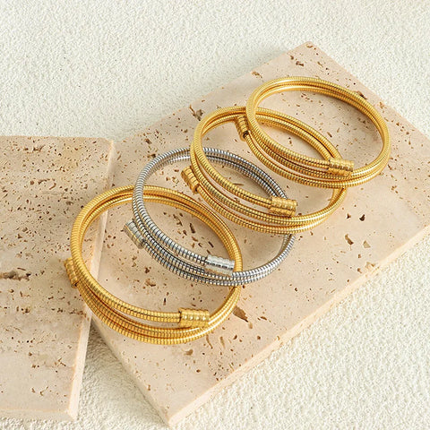 Double Layer Bracelet For Women Fashion Elastic Gold Color Spanish Stainless Steel Bracelet Couple Jewelry Gift Free Shipping