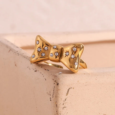 E.B.belle Smooth Butterfly Micro Inlaid Bow Love Side Punk Geometry Rivet Three layer Heart Arrow Zircon Stainless Steel Ring