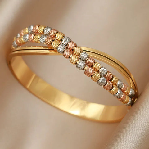 Stainless Steel Metal Beads Cross Bangles&bracelets for Women Fashion Brand Jewelry Delicate Multicolor Bangles