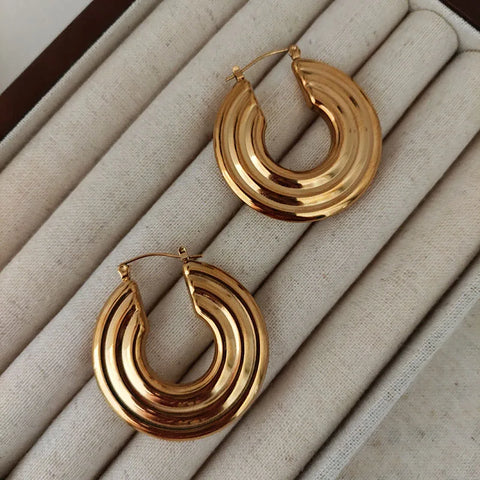 Wide statement hoop earrings stainless steel earrings for women large minimalist jewelry waterproof handmade cool jewelry