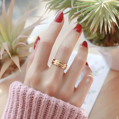 3 Pcs/set Stacking Rings Vintage 18K Gold Plated Stainless Steel Rings for Women Fashion Jewelry Gift Simple Ring