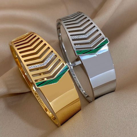 Trendy Arrow Patchwork Stainless Steel Chunky Bracelet Exaggerated Geometric Gold Silver Color Cuff Bangles Waterproof Jewelry