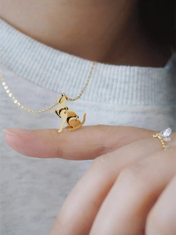 Peri'sbox 2024 New Fashion Building Block Cats Dogs Pendant Necklace for Women 316L Stainless Steel Clavicle Chain Daily Jewelry