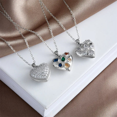 Stainless Steel Chain Classic Shiny Zircon Heart Pendant Necklace for Women Lady Vintage Jewelry Accessories Gifts