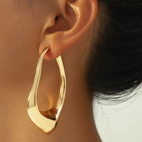 Classic Minimalism Geometric Irregularity Hoop Earrings for Women Retro Gold Color Stainless Steel Drop Dangle Jewelry Accessory