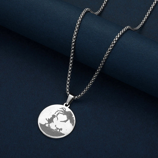 Stainless Steel Coraline Inspired Silhouette Necklace Women Men Engraved Circle Disc Pendant Necklace Geomertic Jewelry Gift