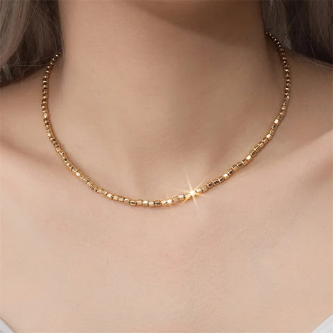 14K Gold Filled Bead Necklace Dainty Bead Choker Handmade Pendants Tarnish Resistant Necklace Bohemian Women Jewelry