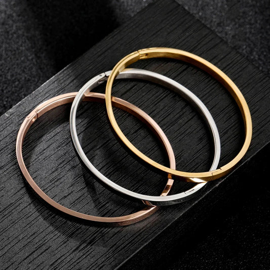 Fashion Stainless Steel C-Shape Open Men Bracelets 4MM Adjustable Cuff Bangle Bracelet For Women Couple Lover Jewelry Gifts New