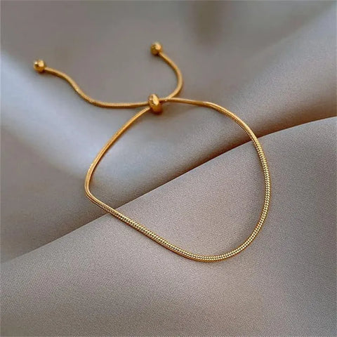 Stainless Steel Adjustable Anklet for Woman Round Snake Chain Pull-Out Anklet Button Birthday Gift Jewelry on Foot Wholesale