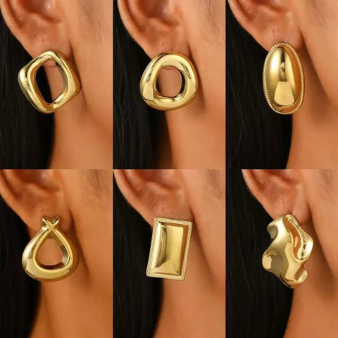 Stainless Steel Gold Color Geometric Stud Earrings for Women Fashion Irregular Square Statement Earring Party Jewelry Gifts 2024