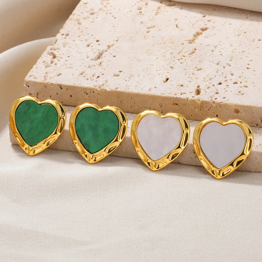 Gold Color Stainless Steel Earrings For Women Aesthetic Hypoallergenic Earring Vintage Green Heart Jewelry Anniversary Gift New