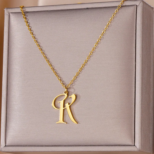 Initial Necklaces for Women Gold Color Letters Stainless Steel Necklace Alphabet Pendant 2024 Trend Couple Party Jewelry collar