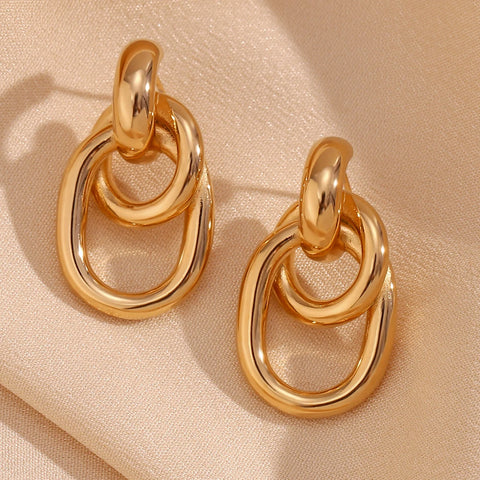 E.B.belle O-shaped Winding Geometric Stud Earrings Water Resistant 316L Stainless Steel Earrings for Women 18K Gold Plated