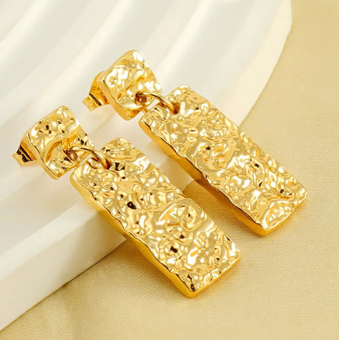 ANENJERY 316L Stainless Steel Wrinkle Vintage Buckle Earrings for Women Exaggerated Earrings Jewelry Wholasale