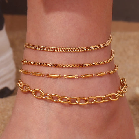 2023 Summer Beach Jewelry Stainless Steel Waterproof Tarnish Free Various Dainty Golden Chains Foot Bracelet Anklets For Woman