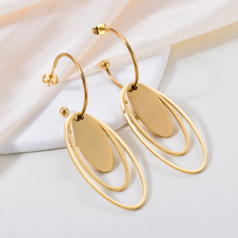 Multi Oval Drop Dangle Earrings Stainless Steel Gold Plated Water Proof Statement Stylish Earrings for Women Bijoux