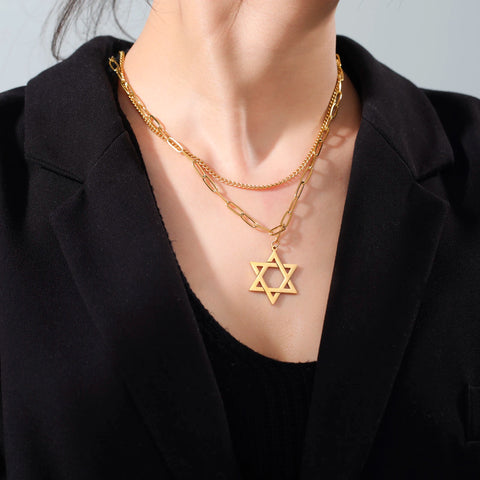 Unift Israel Star of David Necklace Vintage Ethnic Magen David Jewish Star Amulet Jewelry Stainless Steel Necklace for Women Men