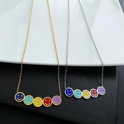 CARLIDANA Stainless Steel Colorful Smile Face Necklace for Women Fashion Smile Face Charm Necklace Choker Party Gift Jewelry