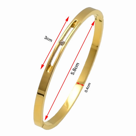 ZALMAN Love Heart Rhinestone Thin Bangle Geometry U Bracelet Gold Color Stainless Steel Bangle for Women Classic Brand Jewelry