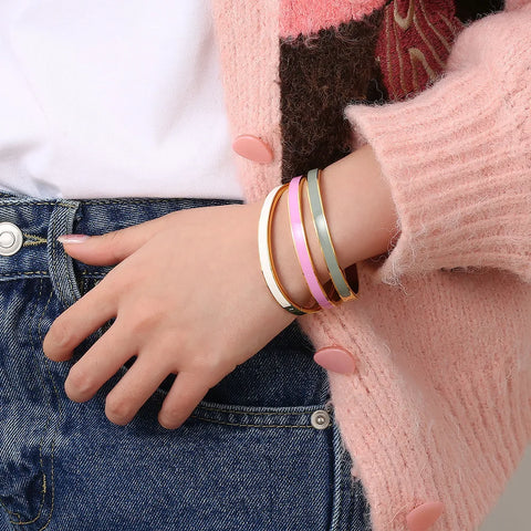 CARLIDANA Luxury Colorful Orange Enamel Bangles Bracelets for Women Party Gift Fashion Bangles Original Stainless Steel Jewelry