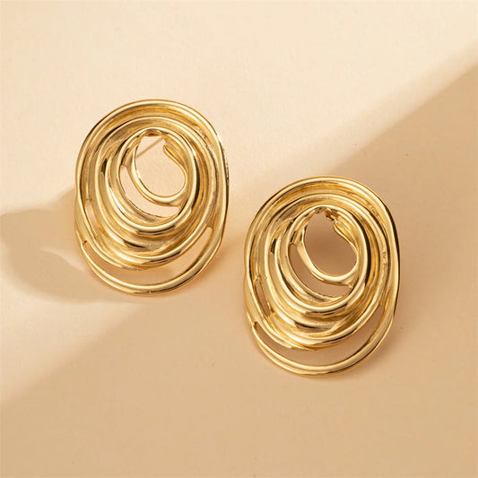 Gold Color Stainless Steel Stud Earrings Simple Oval Line Earrings For Women Exaggerated Women's Earrings Jewelry