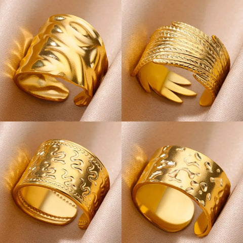 Stainless Steel  Snake Design Rings For Women Vintage Geometric Wide Sided Open Ring Retro Punk Party Jewelry 2024 New Fashion