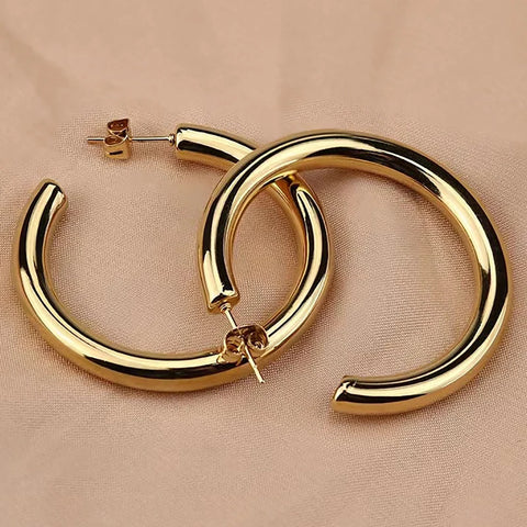 Exaggerated Hollow Thick Big Circle Hoop Earrings For Women Stainless Steel C-Ring Chunky Piercing Earrings Fashion Jewelry Gift