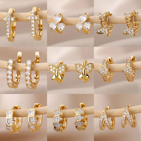 Tiny Zircon Cute Small Hoop Earrings for Women Girls Stainless Steel Gold Color Earrings 2024 Trend Wedding Party Jewelry Gift