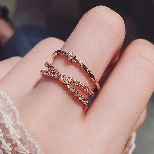 Zircon Rings For Women Opening Adjustable Rose Gold Color Ring Stainless Steel Wedding Jewelry Fashion For Girl Christmas Gifts