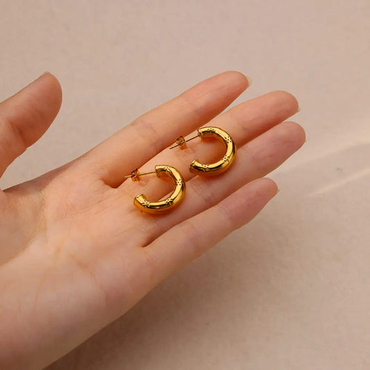 Stainless Steel C-shaped Flower Engraved Earrings Vintage Creative Wedding Earrings Girls Trendy Jewelry Accessories Gift