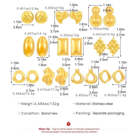 Stainless Steel Gold Color Geometric Stud Earrings for Women Fashion Irregular Square Statement Earring Party Jewelry Gifts 2024
