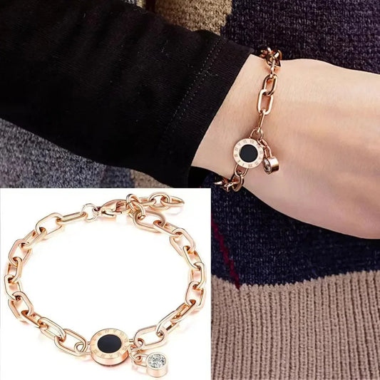 Charm Gold Color Stainless Steel Crystal Bracelet for Women Roman Numerals Bangle Ball Chain Adjustable Bangle Jewelry Accessory