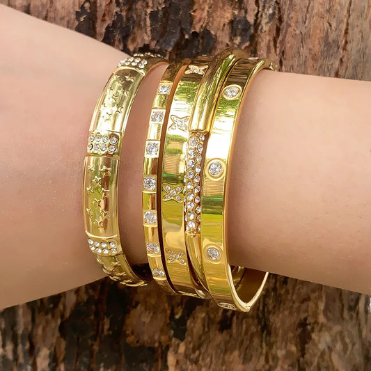 Zalman Gold Plated Chain Link Bracelet for Women Unisex Stainless Steel Charm Love Bangle Sets Jewelry Accessories