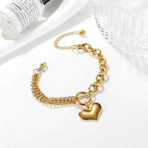 Statement Heart Pendant Bracelet Stainless Steel Gold color Jewelry Fashion Metal Texture Bracelet Accessories 2023