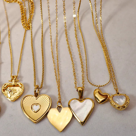 WILD & FREE Trendy Stainless Steel Heart Pendant Necklaces for Women Classic Simple Gold Plated Waterproof Jewelry Gifts