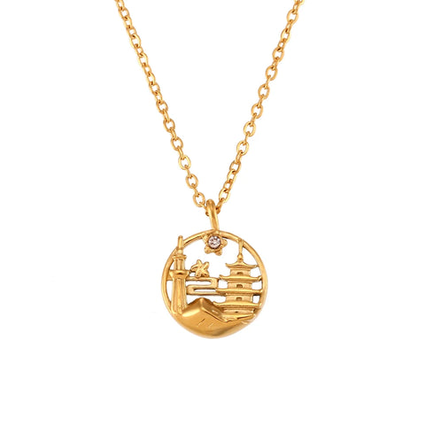 E.B.belle New In Meaningful 18K Gold Plated Stainless Steel Jewelry Famous City Paris New York Coin Necklace For Women Jewelry