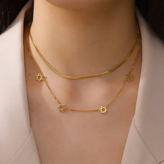Unift Israel Star of David Necklace Vintage Ethnic Magen David Jewish Star Amulet Jewelry Stainless Steel Necklace for Women Men