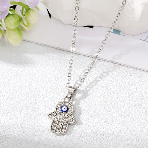 2023 Fashion Vintage Zircon Evil Eye Pendant Necklace for Women Stainless Steel Turkish Eye Fatima Hand Choker Goth Jewelry Gift