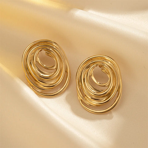 Gold Color Stainless Steel Stud Earrings Simple Oval Line Earrings For Women Exaggerated Women's Earrings Jewelry