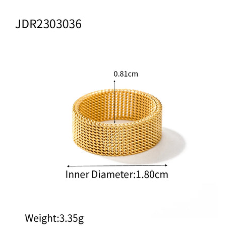 Uworld Stainless Steel Wide Band Ring for Women High Quality Metal Gold 18 K Plated Spaced Simple Lattice Woven Zip Chain Access