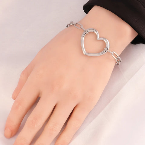 Trendy Stainless Steel Hollow Heart Pendant Bracelets Classic Chain Bracelet For Women Jewelry Accessories