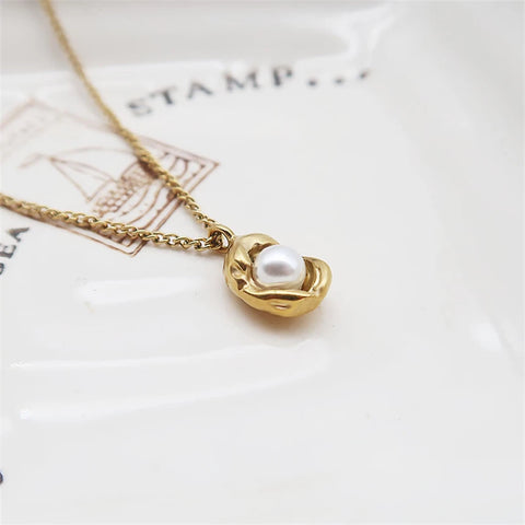 316L Stainless Steel Simplicity Retro Pea Pearl Geometry Pendant Clavicle Chain Ladies Necklaces Fashion Jewelry SAN1743