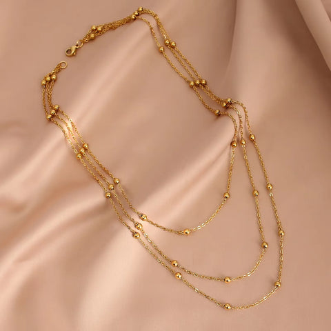 Stainless Steel Necklaces For Women  Fashion New Multi-Layers 18k Gold Plated Necklace Bone Chain Woman  Jewelry Party Gift