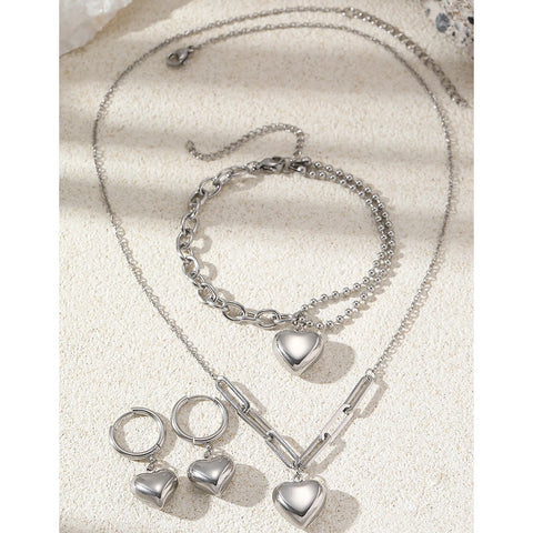 Stainless Steel Jewelry Set Bracelet Necklace Earring Hanging Heart Design Atmosphere Light Luxury Jewelry Set For Women Jewelry