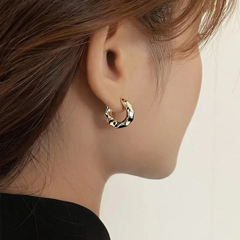 Simple Stainless Steel Hoop Earrings For Women Korean Vintage Designer Round Folded Earrings Party Ear Jewelry Birthday Gifts