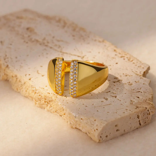 Stainless Steel Rings For Women Fashion Gold Color Zircon Finger Ring 2024 Trend Luxury Wedding Jewelry Gift Bijoux Femme