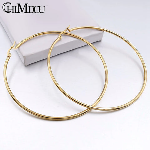 CHIMDOU Gold color Stainless Steel Earrings 2024 Women Small or Big Hoop Earrings Party Rock Gift, Two colors wholesale