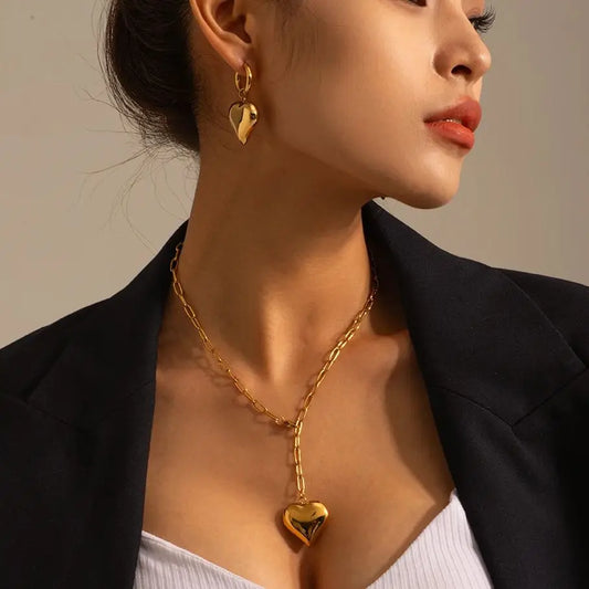 Uworld Stainless Steel High Polish Smooth Heart Pendant Chunky Choker Necklace Women bijoux acier inoxydables femme2023