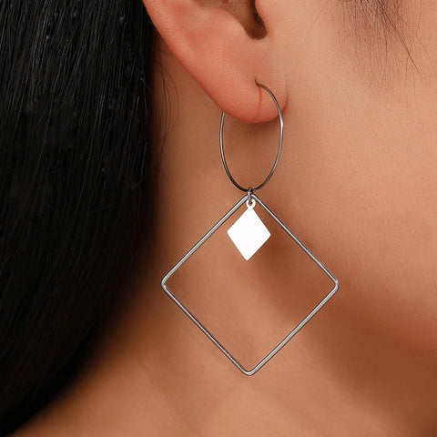 Stainless Steel Earrings Vintage Geometric Large Square Fashion Pendant Earrings For Women Jewelry Temperament Girl Gift