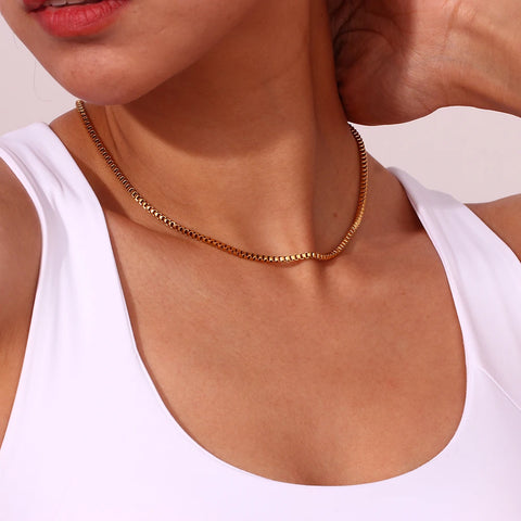 Eco-friendly Tarnish Free Stainless Steel 18K Gold Plated Silver Color 6"-23.5" Box Chain Necklace Bracelet Anklet Chain